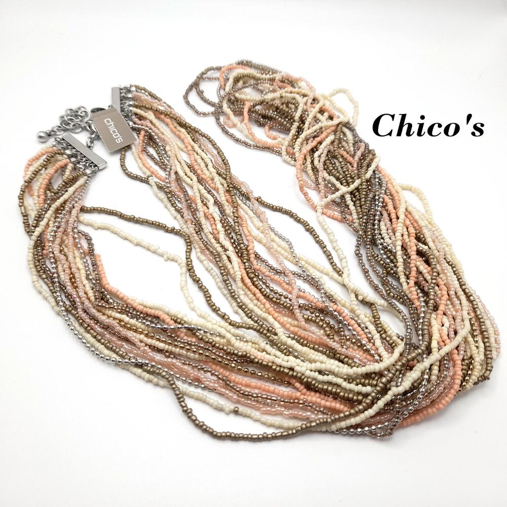 Chico's Glass Seed Bead Multi-strand Necklace, 43 In, 17 Strands, New With Tags